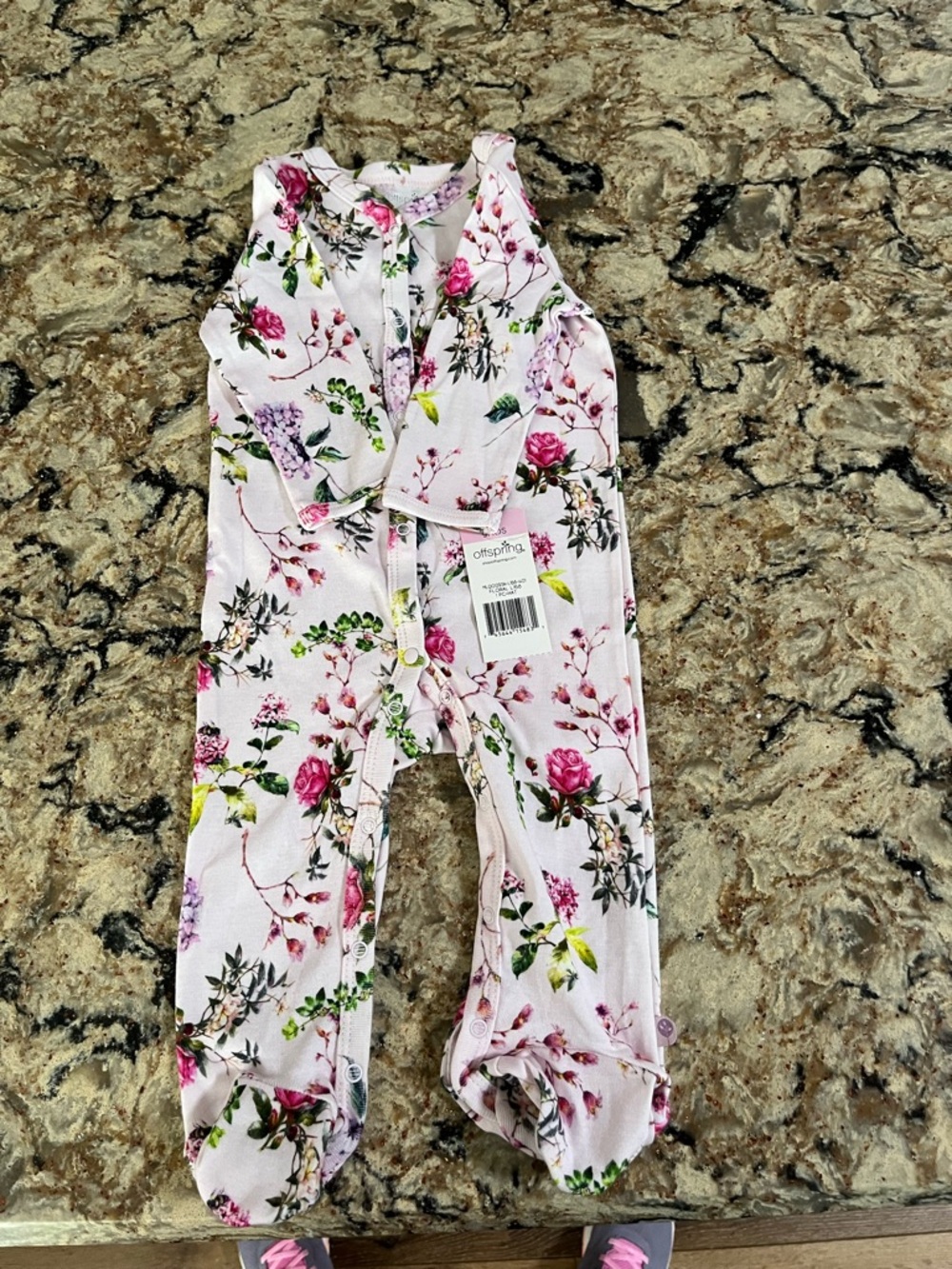 Offspring 9 month Floral Sleeveless Footed Baby Romper - Pink Rose Print NWT